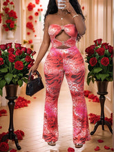 Women's Casual Red Leopard Print Sexy Hollow Out Metal Buckle Decorative Valentine's Day Jumpsuit